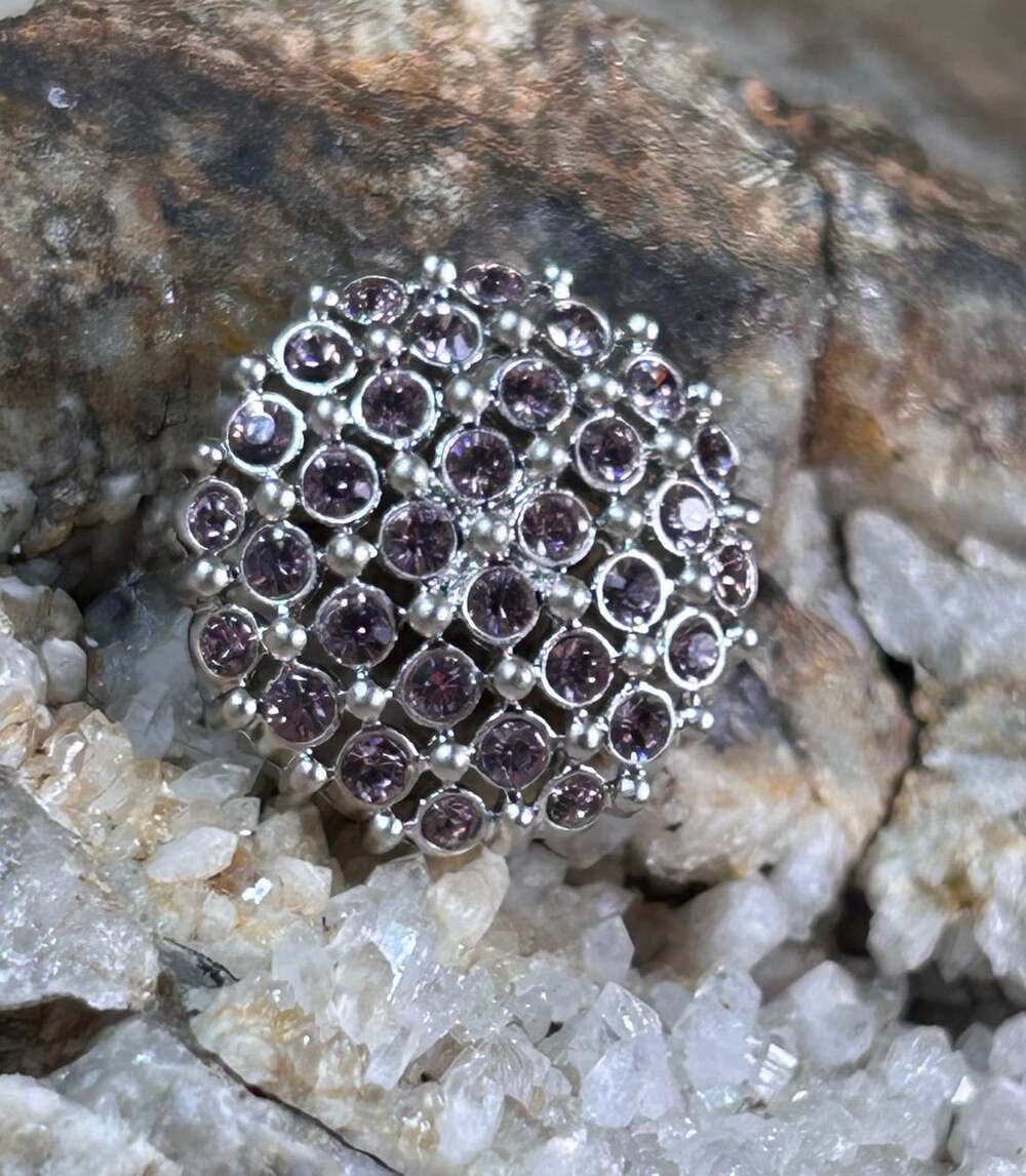 Pink Rhinestone 1 inch round silver tone button